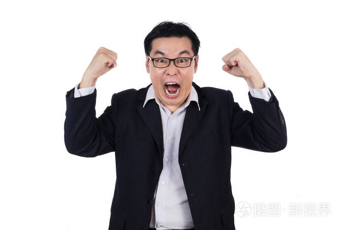 愤怒亚洲中国男人穿西装控股两拳