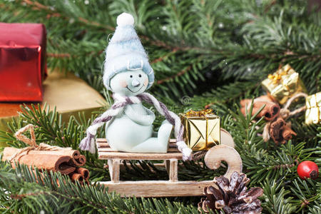 雪人雪橇圣诞卡图片
