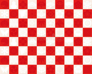 日本传统设计中的红白格子图案照片