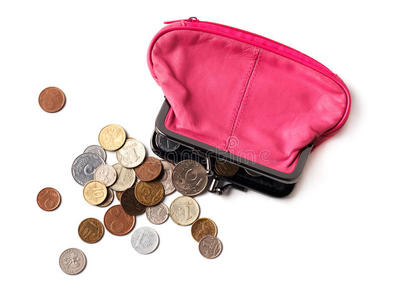 粉色皮包和硬币