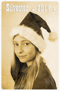 圣诞帽女孩复古明信片图片
