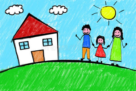 太阳儿童画家庭住宅写意儿童画照片