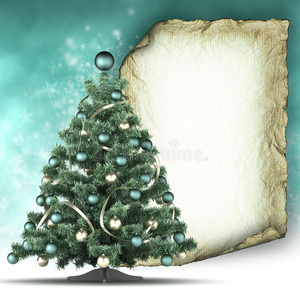 圣诞卡模板圣诞树和纸页