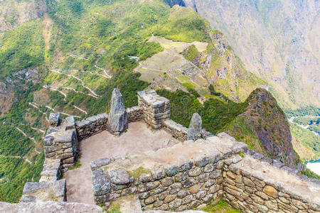 神秘的城市马丘比丘，秘鲁，南美。印加废墟和露台。多边形砌体示例