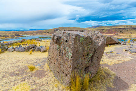 南美洲秘鲁西里斯塔尼Sillutani的丧葬塔和遗迹普诺附近的印加史前遗迹