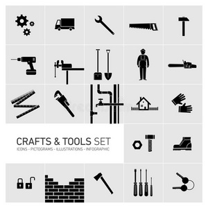 工艺和工具图标集黑白