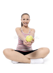 健康生活方式健身女士手拿苹果
