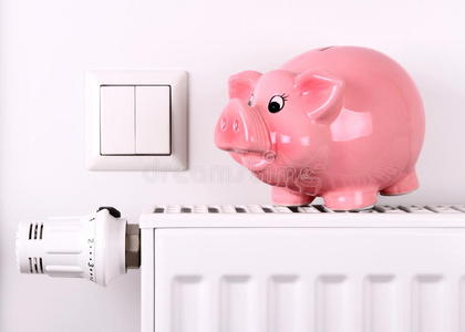 粉红猪存钱罐跳跃，节省电费和取暖费