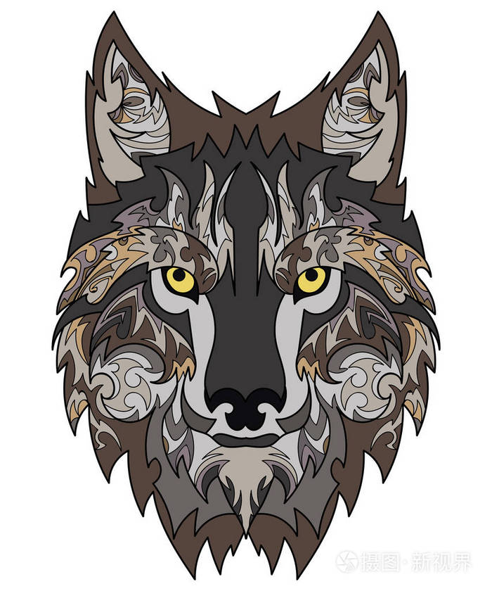 美丽的狼纹身作为设计元素上孤立背景矢量狼的脑袋