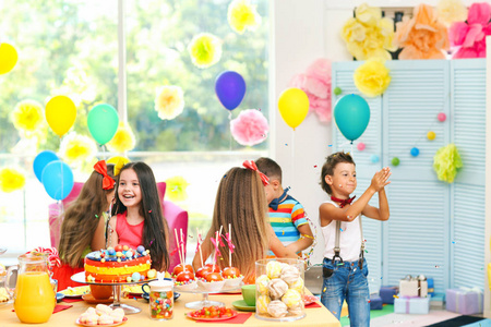 s funny birthday party in decorated room