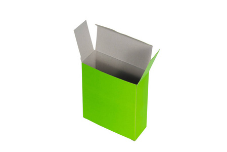 绿箱与盖子打开或绿色纸包装盒上 W 孤立