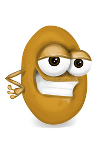 酷棕色土豆卡通人物半睁狡猾的眼睛,微笑照片