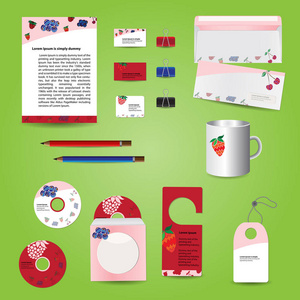 白色的企业标识模板与红色的粉色和蓝色元素。Brandbook 指南的矢量公司风格。Eps 10