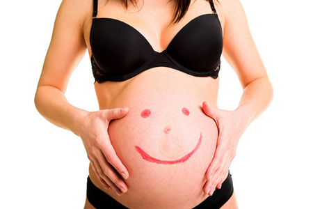 怀孕的妇女，带着笑容的图释绘画