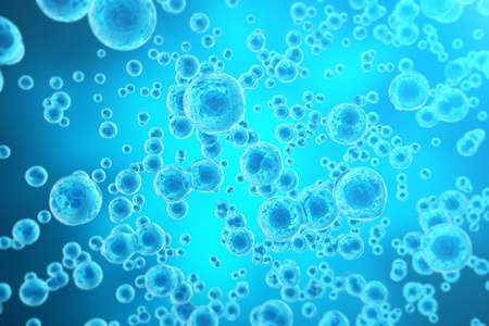 蓝色单元格背景。生活与生物学 医学科学 分子生物学研究 dna。3d 渲染