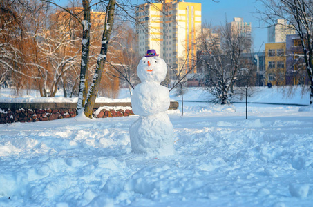 戴紫色帽子的雪人