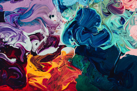 不同的画笔关闭宏的不同颜色油漆关闭.多彩的丙烯酸.现代艺术概念照片