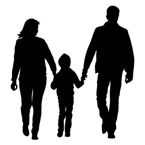 幸福的家庭，在白色背景上的轮廓。矢量图
