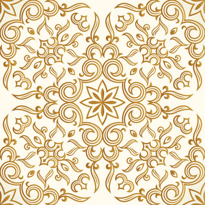 矢量与艺术装饰的无缝金色图案。在维多利亚时代的风格设计复古元素