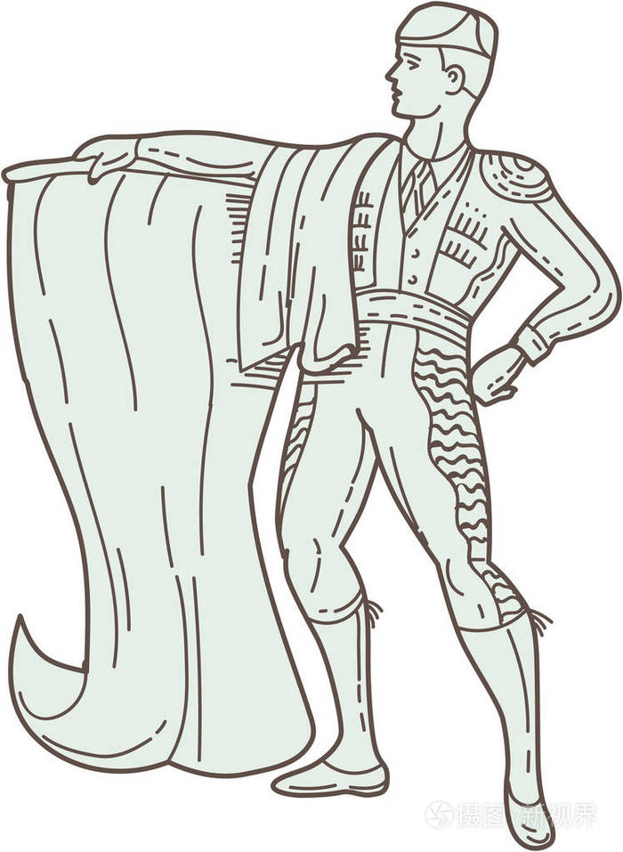 西班牙斗牛士角站单声道的线插画-正版商用图片0wrwy5-摄图新视界