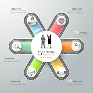 抽象的 3d 图表模板 6 步骤