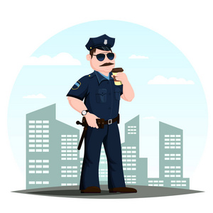 美国警务人员或巡警与咖啡照片