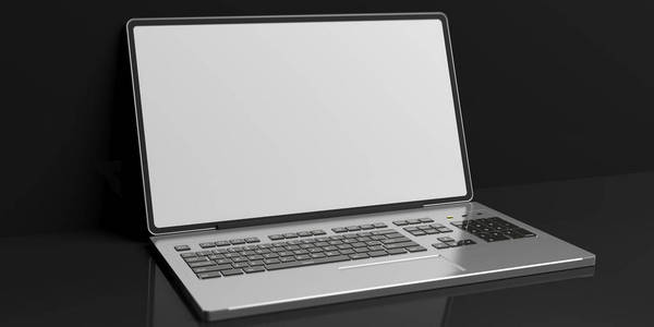 在黑色背景上的 3d 渲染笔记本电脑。