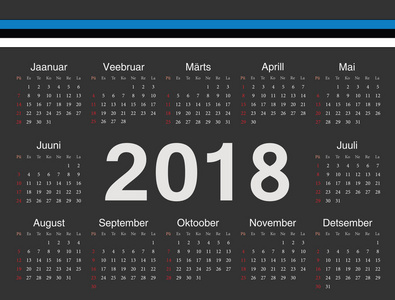 矢量黑色爱沙尼亚圆圈日历 2018