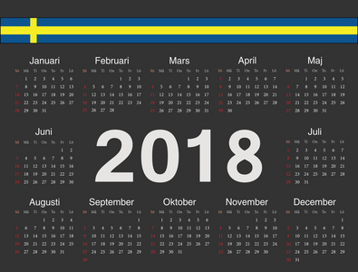 矢量黑色瑞典圆圈日历 2018
