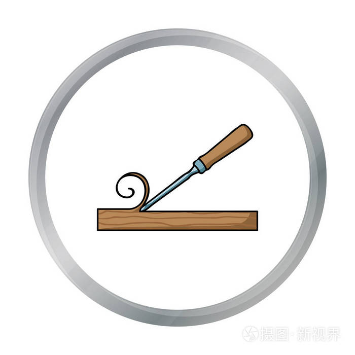 用凿子在白色背景上孤立的卡通风格的图标锯木厂和木材的符号股票矢量