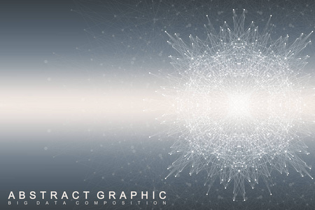 分形元素与连接的线和点。大数据复杂。虚拟背景通信或粒子化合物。数字数据可视化，最小的数组。线丛。矢量图