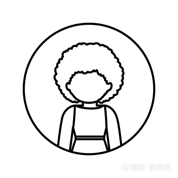 单色的轮廓在圈子与卷发穿着半身黑人女人插画-正版商用图片0wtc9o-摄