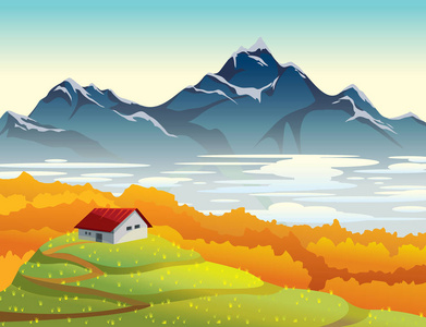 房子,森林, 田野, f插画