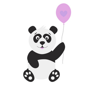 可爱的卡通熊猫与白色背景上的气球