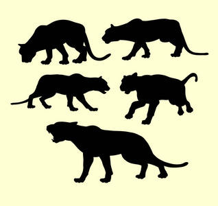 美洲狮 豹和虎野生哺乳动物剪影