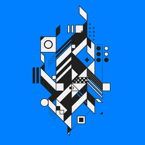 在蓝色背景上的抽象几何元素.未来主义和建构主义的风格.