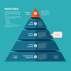 分层平面样式金字塔结构图图表。对于演示文稿和广告有用