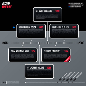 现代商业时间线模板与灰色的背景上的黑色矩形。公司的中性风格