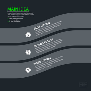 带三个流动选项在平面样式暗灰色背景的现代设计模板。对于企业介绍和广告有用