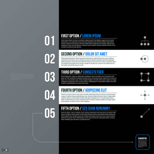 现代商业模板与五个编号的选项图表在灰色的背景上。公司的中性风格