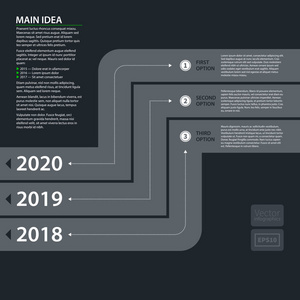 现代设计模板与三个灰色的条纹和暗灰色背景中平面样式选项。对于企业介绍和广告有用