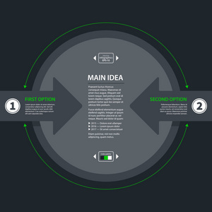 现代设计模板与大圈子和暗灰色的背景中平面样式的两个选项。对于企业介绍和广告有用
