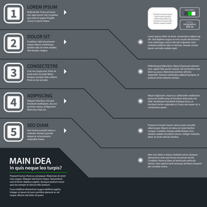 现代设计模板与平面样式中暗灰色的背景上的五个选项。对于企业介绍和广告有用