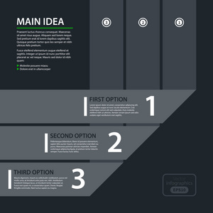 在黑暗的灰色背景的平面样式编号三条纹与现代设计模板。对于企业介绍和广告有用