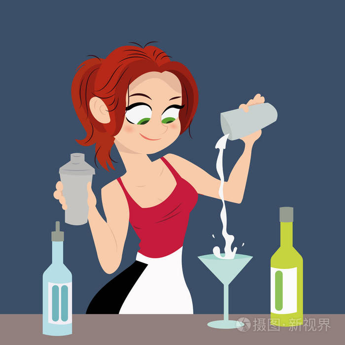 女孩制作鸡尾酒喝的调酒师