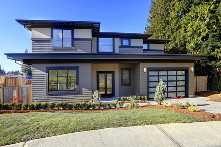 新建设低坡屋面和壁板棕色带回家照片