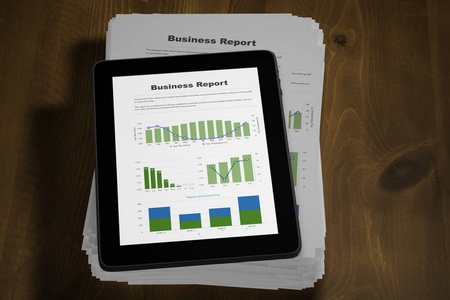 3d 插图平板和业务报告表