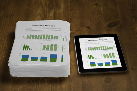 3d 插图平板和业务报告表