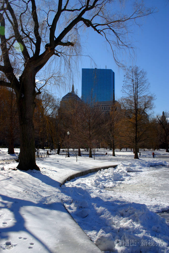 股票形象的一个下雪的冬天在波士顿马萨诸塞州美国