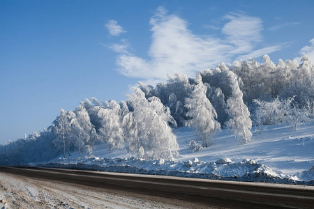 在冬天在背景中的道路